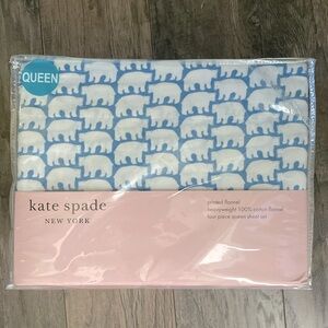 NEW Kate Spade Polar Bear Sheets 100% Cotton Flannel Queen Size Blue / White